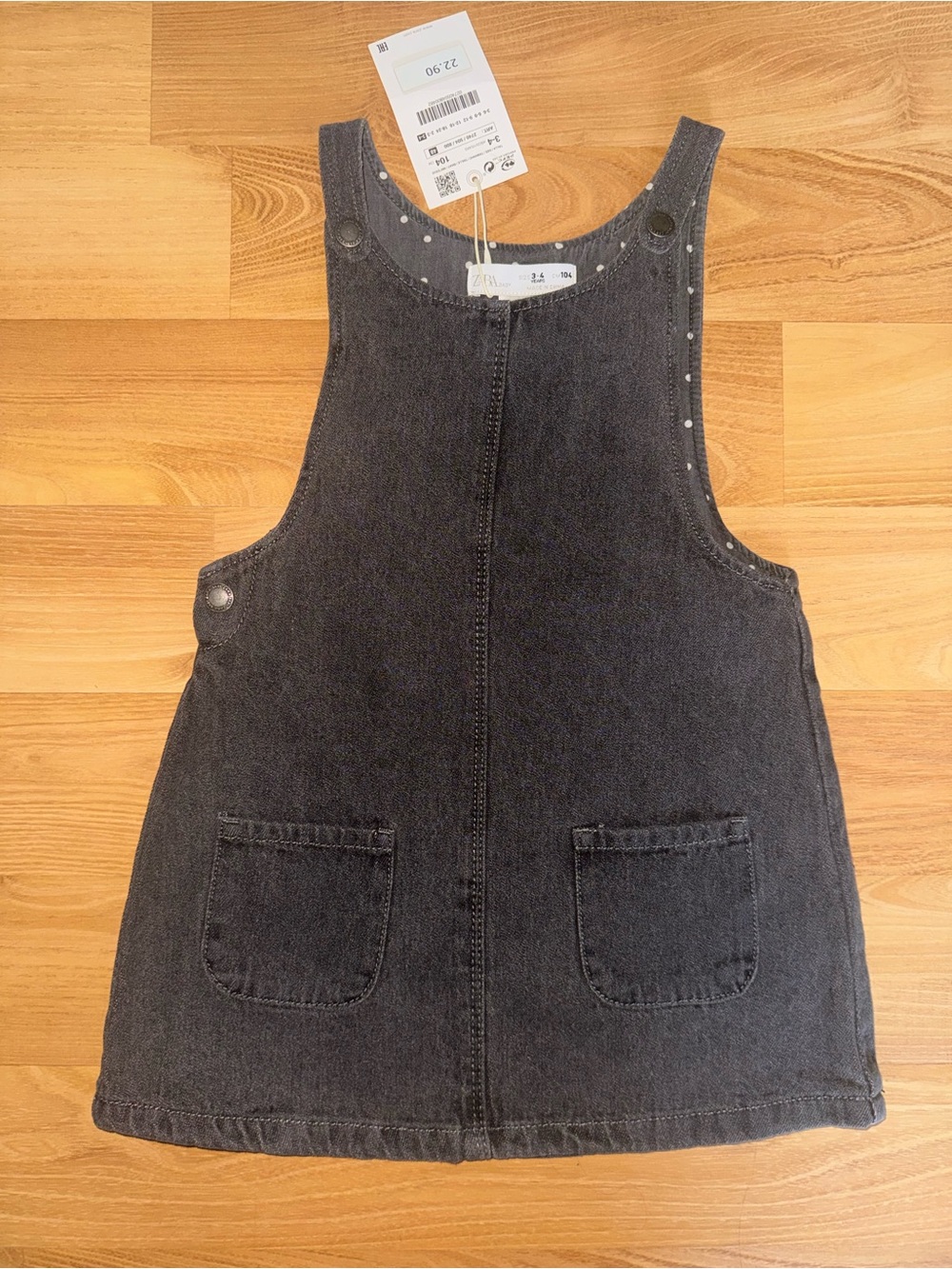 ZARA Kids Girls' Black Denim Overall Pinafore Dress